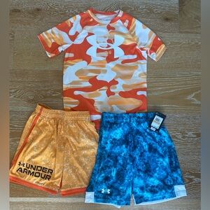 Under Armour Boy’s shorts and shirt.  Size Small.  1 pair shorts brand new
